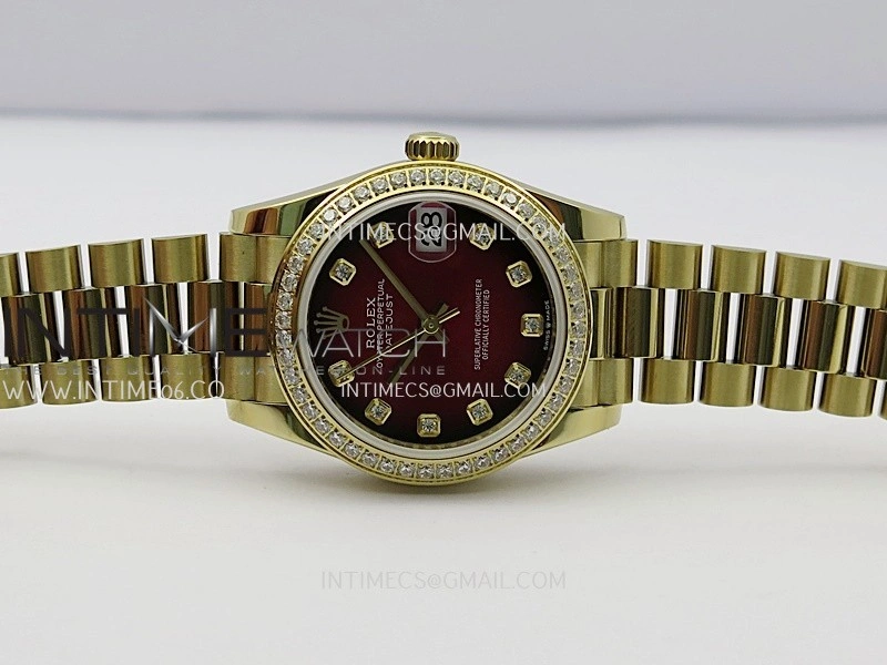 DateJust 31mm Diamond Bezel YG GMF Best Edition Red Ombre Dial On YG President Bracelet A2824