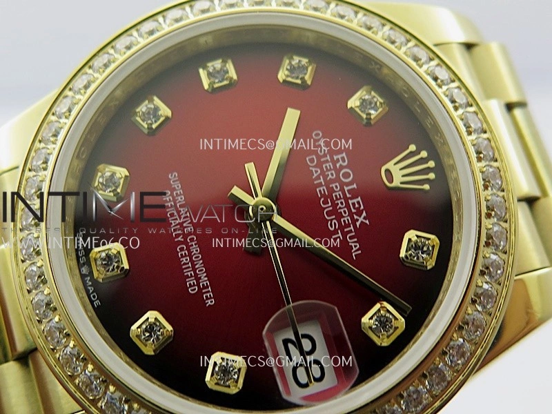 DateJust 31mm Diamond Bezel YG GMF Best Edition Red Ombre Dial On YG President Bracelet A2824