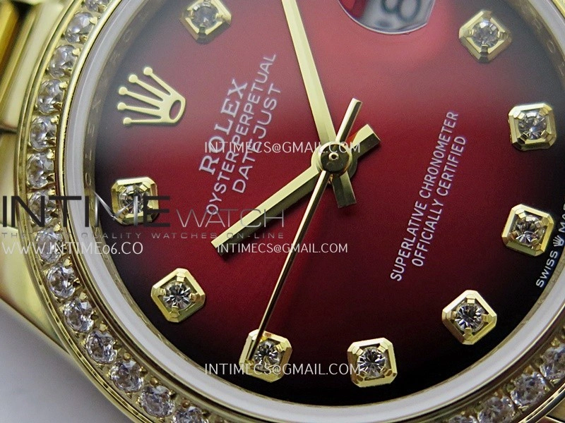 DateJust 31mm Diamond Bezel YG GMF Best Edition Red Ombre Dial On YG President Bracelet A2824
