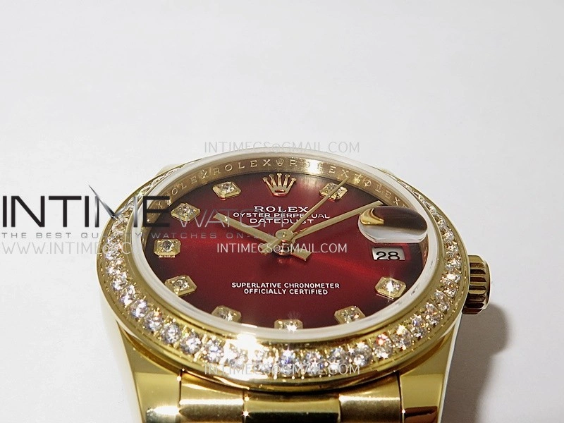 DateJust 31mm Diamond Bezel YG GMF Best Edition Red Ombre Dial On YG President Bracelet A2824