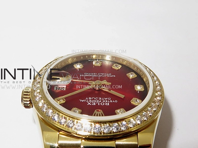 DateJust 31mm Diamond Bezel YG GMF Best Edition Red Ombre Dial On YG President Bracelet A2824