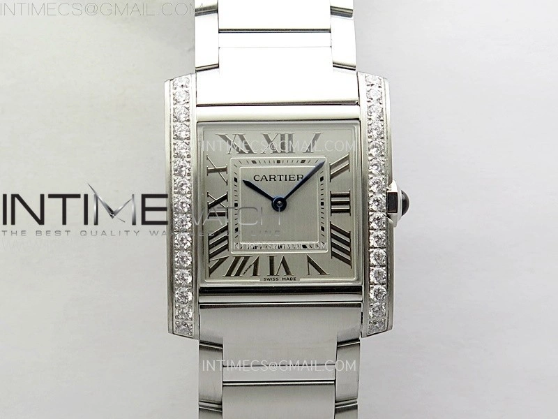Tank Francaise Ladies 27mm Diamonds Bezel SS 8848F 1:1 Best Edition Silver Dial on SS Bracelet Ronda Quartz