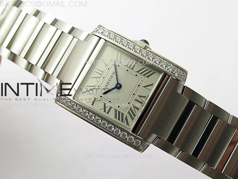 Tank Francaise Ladies 27mm Diamonds Bezel SS 8848F 1:1 Best Edition Silver Dial on SS Bracelet Ronda Quartz