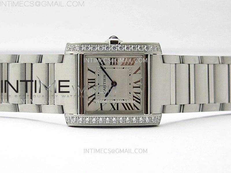 Tank Francaise Ladies 27mm Diamonds Bezel SS 8848F 1:1 Best Edition Silver Dial on SS Bracelet Ronda Quartz