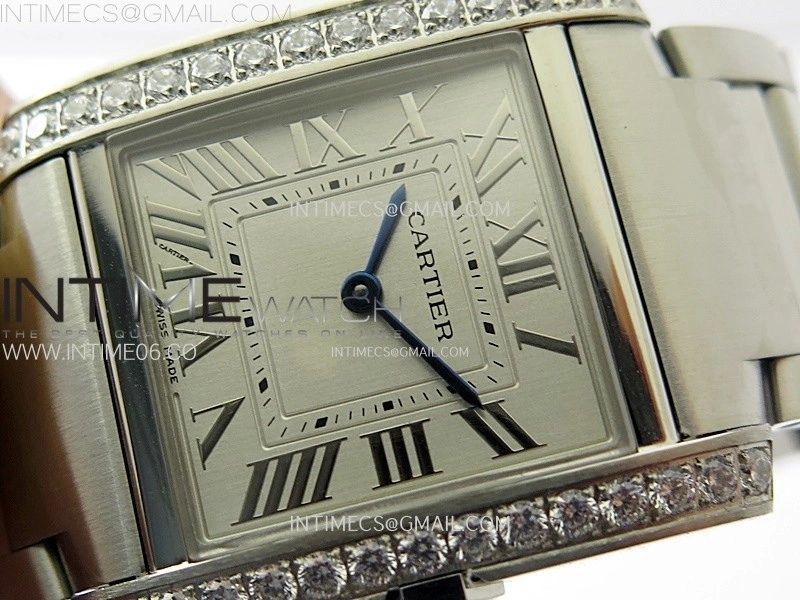 Tank Francaise Ladies 27mm Diamonds Bezel SS 8848F 1:1 Best Edition Silver Dial on SS Bracelet Ronda Quartz