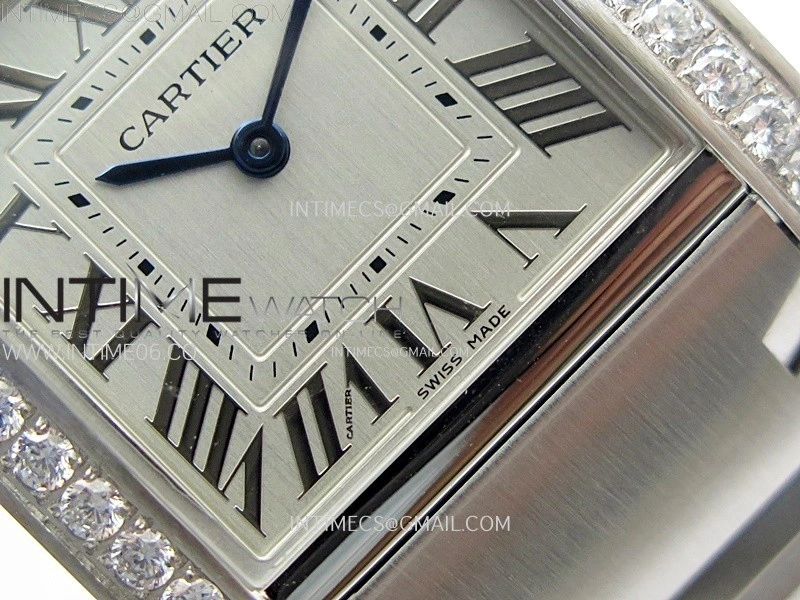 Tank Francaise Ladies 27mm Diamonds Bezel SS 8848F 1:1 Best Edition Silver Dial on SS Bracelet Ronda Quartz