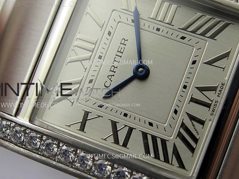 Tank Francaise Ladies 27mm Diamonds Bezel SS 8848F 1:1 Best Edition Silver Dial on SS Bracelet Ronda Quartz