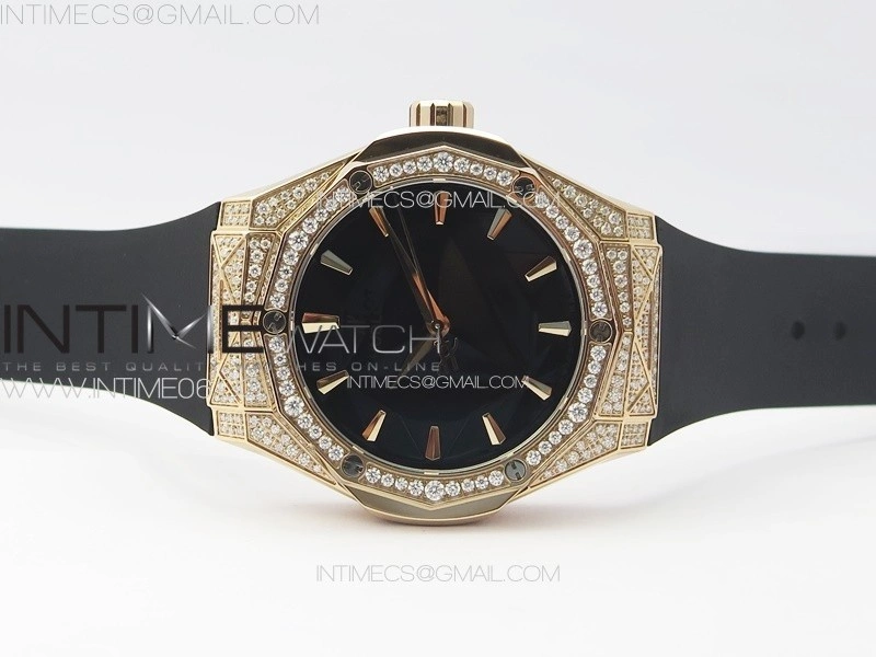 Classic Fusion Orlinski SS Full Real Diamonds RG B50F 1:1 Best Edition Black Faceted Dial on Black Rubber Strap A2892