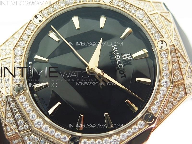 Classic Fusion Orlinski SS Full Real Diamonds RG B50F 1:1 Best Edition Black Faceted Dial on Black Rubber Strap A2892