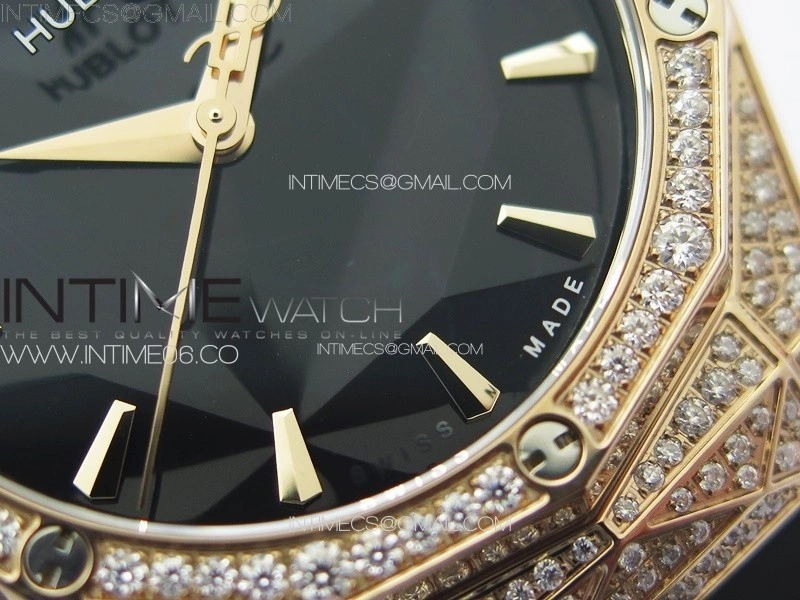 Classic Fusion Orlinski SS Full Real Diamonds RG B50F 1:1 Best Edition Black Faceted Dial on Black Rubber Strap A2892
