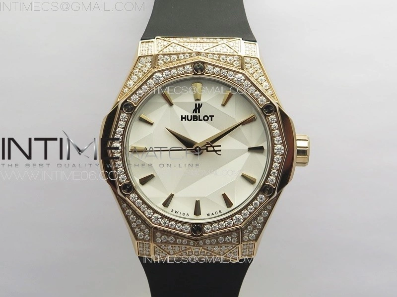 Classic Fusion Orlinski SS Full Real Diamonds RG B50F 1:1 Best Edition White Faceted Dial on Black Rubber Strap A2892