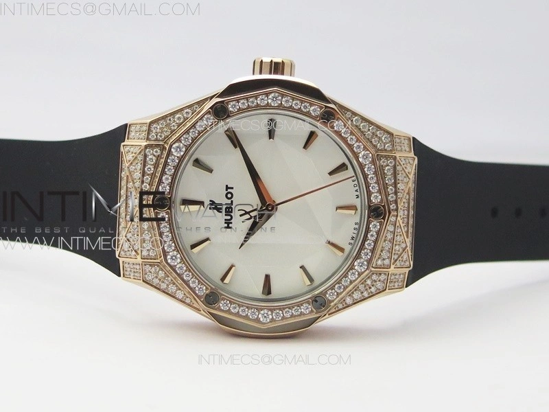 Classic Fusion Orlinski SS Full Real Diamonds RG B50F 1:1 Best Edition White Faceted Dial on Black Rubber Strap A2892