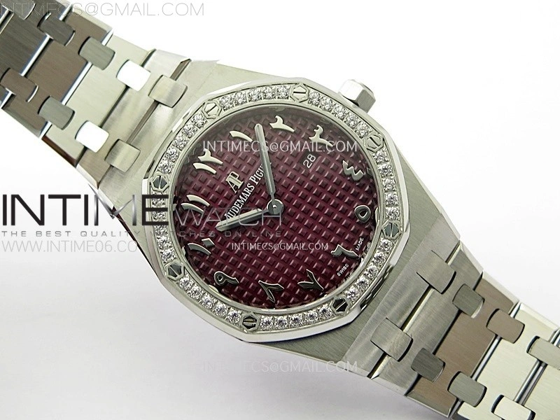 Lady Royal Oak 33mm 67651 Diamonds SS ZF 1:1 Best Edition Purple Textured Dial on SS Bracelet RONDA Quartz