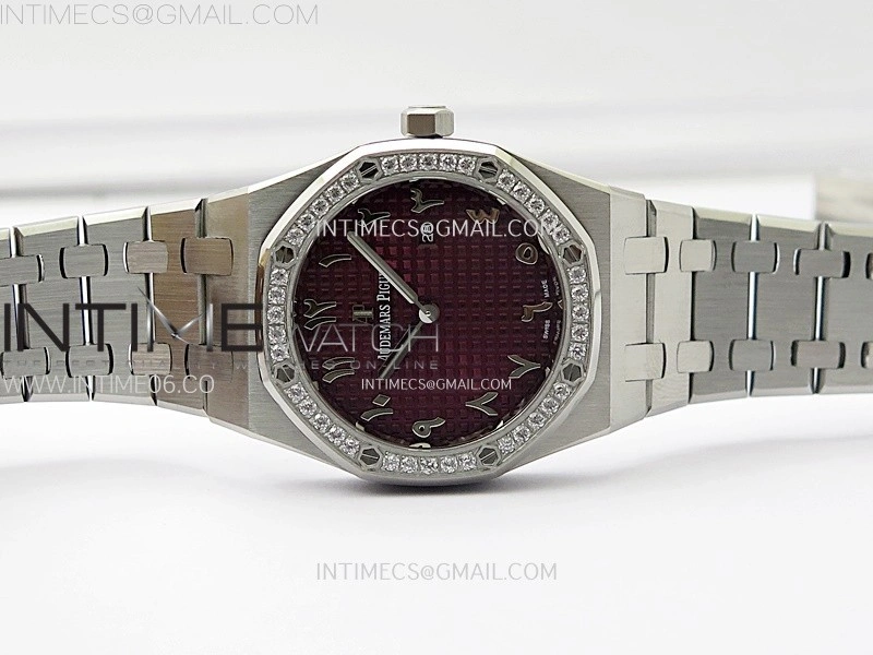 Lady Royal Oak 33mm 67651 Diamonds SS ZF 1:1 Best Edition Purple Textured Dial on SS Bracelet RONDA Quartz