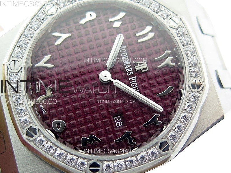 Lady Royal Oak 33mm 67651 Diamonds SS ZF 1:1 Best Edition Purple Textured Dial on SS Bracelet RONDA Quartz