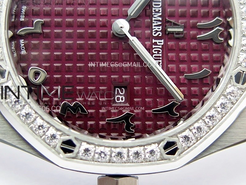 Lady Royal Oak 33mm 67651 Diamonds SS ZF 1:1 Best Edition Purple Textured Dial on SS Bracelet RONDA Quartz