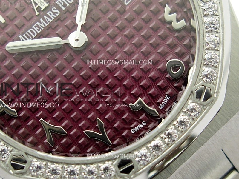 Lady Royal Oak 33mm 67651 Diamonds SS ZF 1:1 Best Edition Purple Textured Dial on SS Bracelet RONDA Quartz