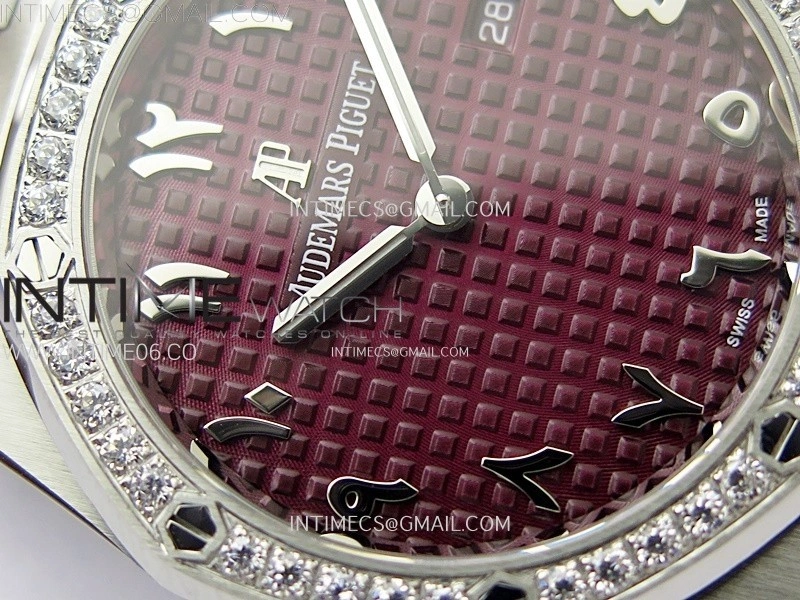 Lady Royal Oak 33mm 67651 Diamonds SS ZF 1:1 Best Edition Purple Textured Dial on SS Bracelet RONDA Quartz