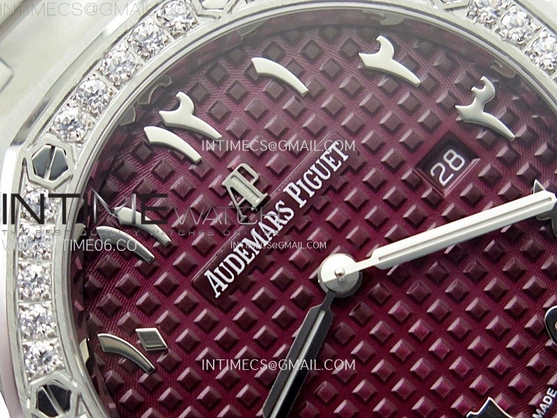 Lady Royal Oak 33mm 67651 Diamonds SS ZF 1:1 Best Edition Purple Textured Dial on SS Bracelet RONDA Quartz