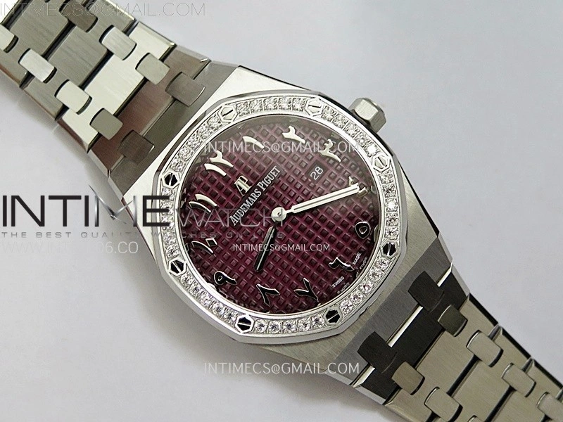 Lady Royal Oak 33mm 67651 Diamonds SS ZF 1:1 Best Edition Purple Textured Dial on SS Bracelet RONDA Quartz