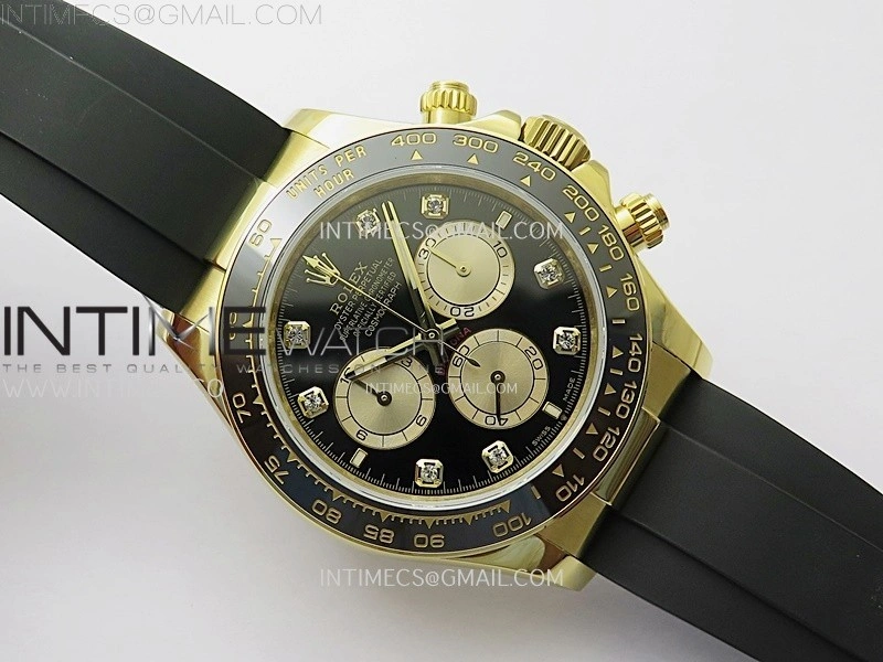 Daytona 126518 QF Gain Weight 1:1 Best Edition Black Dial Gold Subdial Diamonds Markers on Oysterflex Strap SH4131 V11