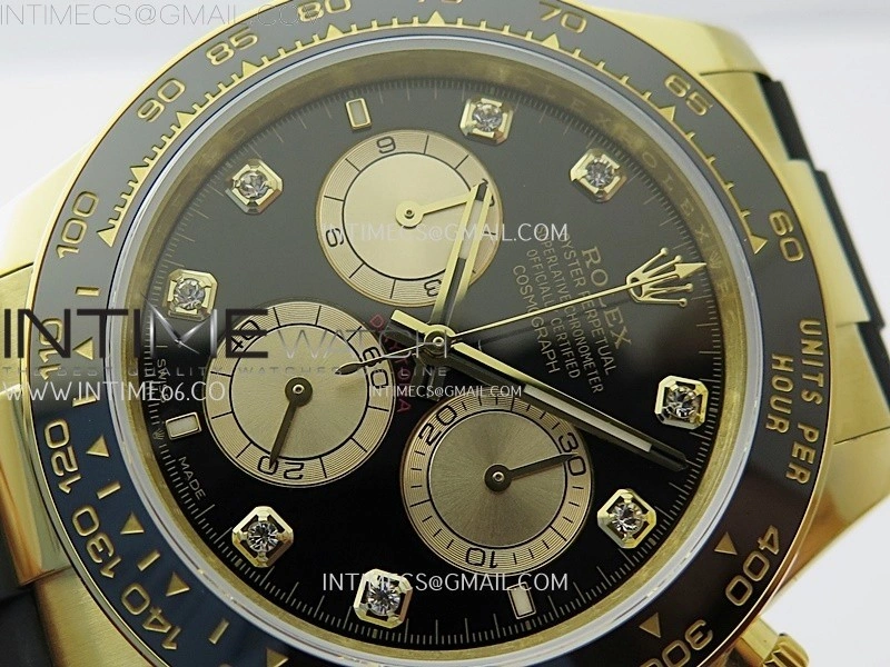 Daytona 126518 QF Gain Weight 1:1 Best Edition Black Dial Gold Subdial Diamonds Markers on Oysterflex Strap SH4131 V11