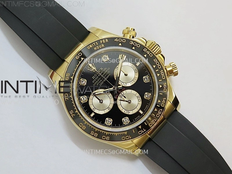 Daytona 126518 QF Gain Weight 1:1 Best Edition Black Dial Gold Subdial Diamonds Markers on Oysterflex Strap SH4131 V11