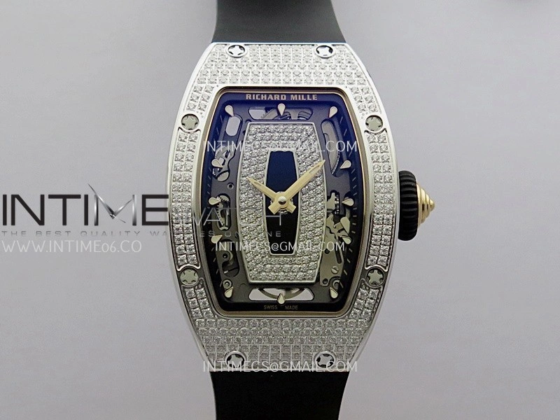 RM07 Paved Snowflake Cut Diamonds SS ZF Best Edition Black MOP Diamond Skeleton Dial On Black Rubber Strap Asian CRMA2 Clone