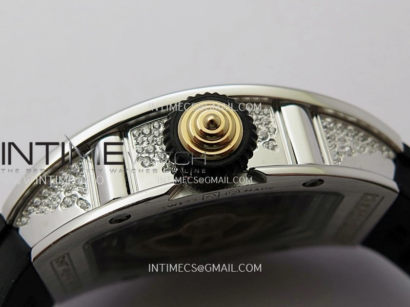 RM07 Paved Snowflake Cut Diamonds SS ZF Best Edition Black MOP Diamond Skeleton Dial On Black Rubber Strap Asian CRMA2 Clone