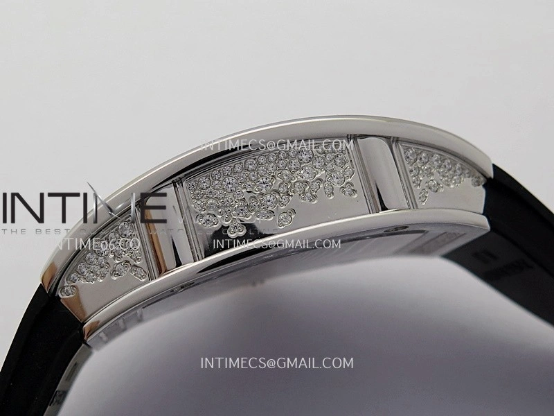RM07 Paved Snowflake Cut Diamonds SS ZF Best Edition Black MOP Diamond Skeleton Dial On Black Rubber Strap Asian CRMA2 Clone