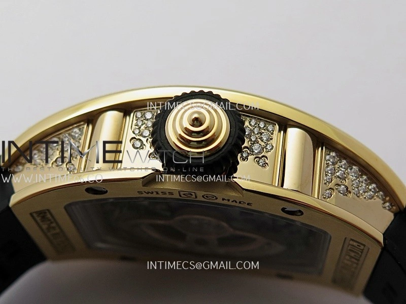 RM07 Paved Snowflake Cut Diamonds RG ZF Best Edition Black MOP Diamond Skeleton Dial On Black Rubber Strap Asian CRMA2 Clone