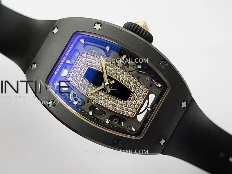 RM07 Real Black Ceramic RG ZF Best Edition Black MOP Diamond Skeleton Dial On Black Rubber Strap Asian CRMA2 Clone