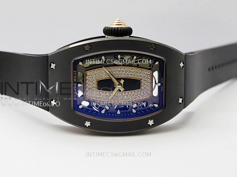 RM07 Real Black Ceramic RG ZF Best Edition Black MOP Diamond Skeleton Dial On Black Rubber Strap Asian CRMA2 Clone