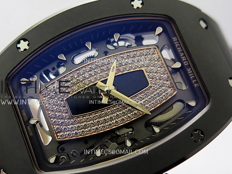 RM07 Real Black Ceramic RG ZF Best Edition Black MOP Diamond Skeleton Dial On Black Rubber Strap Asian CRMA2 Clone