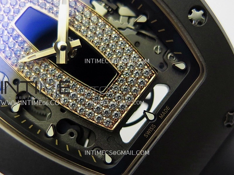RM07 Real Black Ceramic RG ZF Best Edition Black MOP Diamond Skeleton Dial On Black Rubber Strap Asian CRMA2 Clone