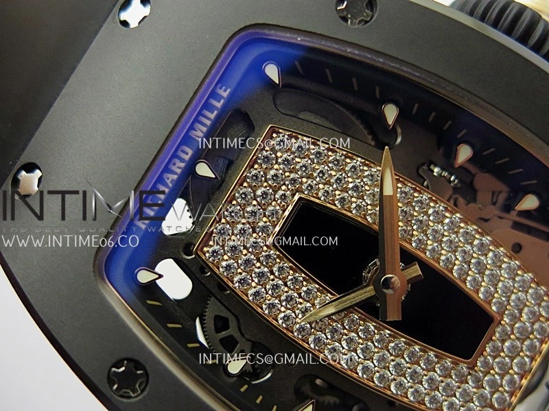 RM07 Real Black Ceramic RG ZF Best Edition Black MOP Diamond Skeleton Dial On Black Rubber Strap Asian CRMA2 Clone