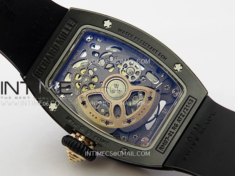 RM07 Real Black Ceramic RG ZF Best Edition Black MOP Diamond Skeleton Dial On Black Rubber Strap Asian CRMA2 Clone