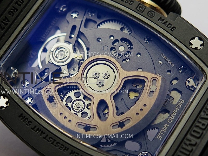 RM07 Real Black Ceramic RG ZF Best Edition Black MOP Diamond Skeleton Dial On Black Rubber Strap Asian CRMA2 Clone