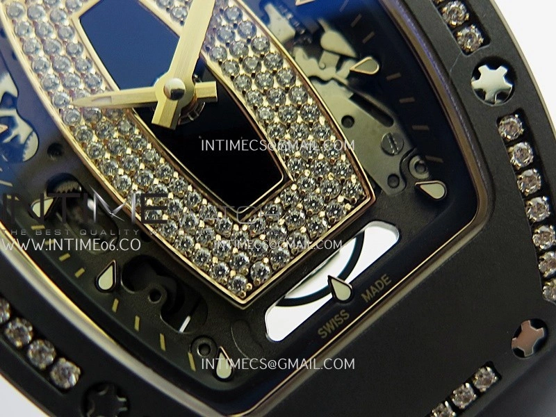 RM07 Real Black Ceramic Diamond Bezel YG ZF Best Edition Black MOP Diamond Skeleton Dial On Black Rubber Strap Asian CRMA2 Clone