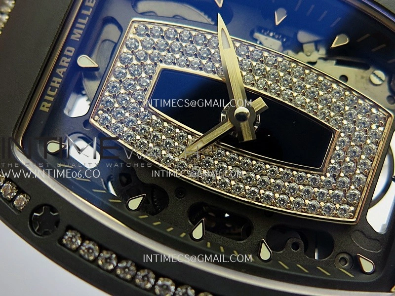 RM07 Real Black Ceramic Diamond Bezel YG ZF Best Edition Black MOP Diamond Skeleton Dial On Black Rubber Strap Asian CRMA2 Clone