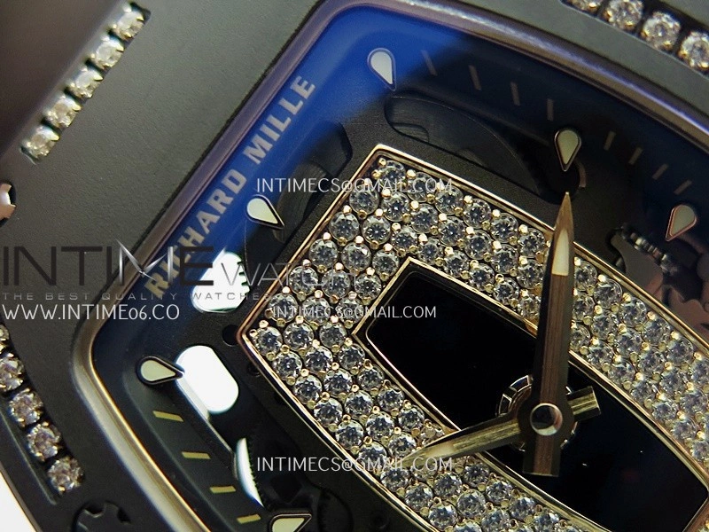 RM07 Real Black Ceramic Diamond Bezel YG ZF Best Edition Black MOP Diamond Skeleton Dial On Black Rubber Strap Asian CRMA2 Clone