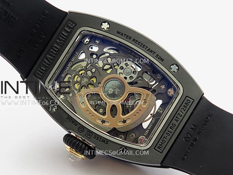 RM07 Real Black Ceramic Diamond Bezel YG ZF Best Edition Black MOP Diamond Skeleton Dial On Black Rubber Strap Asian CRMA2 Clone