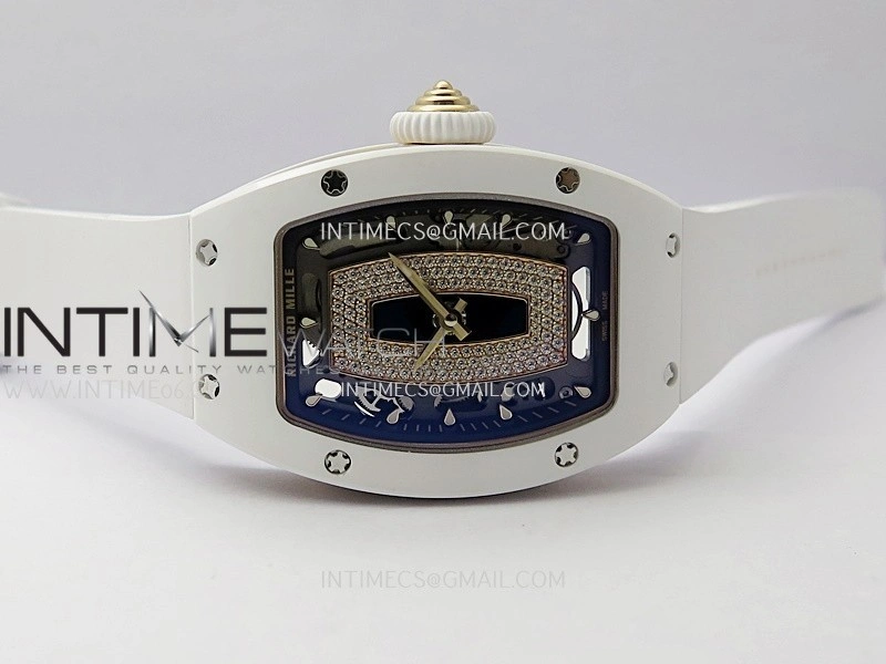 RM07 Real White Ceramic RG ZF Best Edition Black MOP Diamond Skeleton Dial On White Rubber Strap Asian CRMA2 Clone