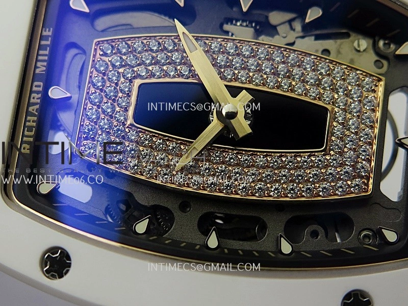 RM07 Real White Ceramic RG ZF Best Edition Black MOP Diamond Skeleton Dial On White Rubber Strap Asian CRMA2 Clone