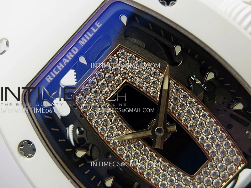 RM07 Real White Ceramic RG ZF Best Edition Black MOP Diamond Skeleton Dial On White Rubber Strap Asian CRMA2 Clone
