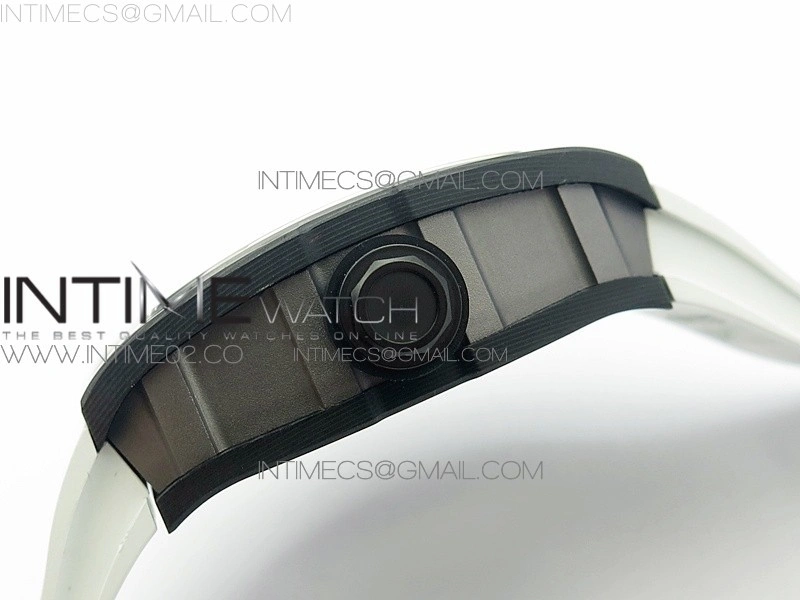 RM055 Ti Case KVF Best Edition Carbon Bezel Skeleton Dial Black Crown on White Rubber Strap MIYOTA8215