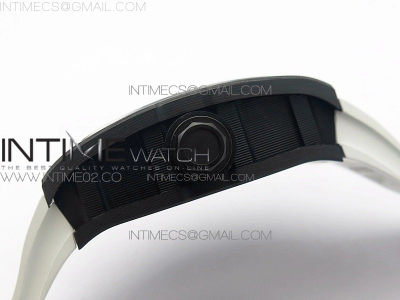RM055 Carbon Case KVF Best Edition Carbon Bezel Skeleton Dial Black Crown on White Rubber Strap MIYOTA8215