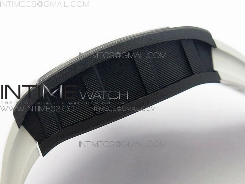 RM055 Carbon Case KVF Best Edition Carbon Bezel Skeleton Dial Black Crown on White Rubber Strap MIYOTA8215