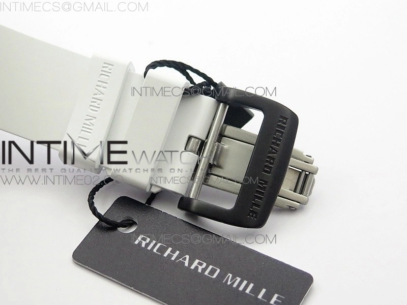 RM055 Carbon Case KVF Best Edition Carbon Bezel Skeleton Dial Black Crown on White Rubber Strap MIYOTA8215