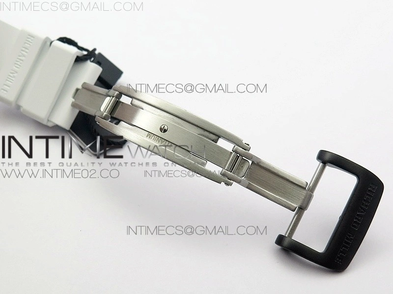 RM055 Carbon Case KVF Best Edition Carbon Bezel Skeleton Dial Black Crown on White Rubber Strap MIYOTA8215
